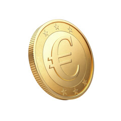 Golden euro coin close-up showing detailed texture and symbol for european currency and finance transparent background