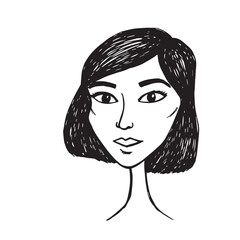 Beautiful Woman Doodle Black and White Illustration Fashion Girl Portrait Line Art Sketch Vector