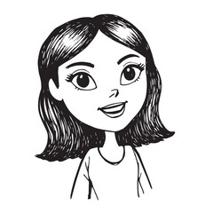 Beautiful Woman Doodle Black and White Illustration Fashion Girl Portrait Line Art Sketch Vector