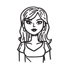 Beautiful Woman Doodle Black and White Illustration Fashion Girl Portrait Line Art Sketch Vector