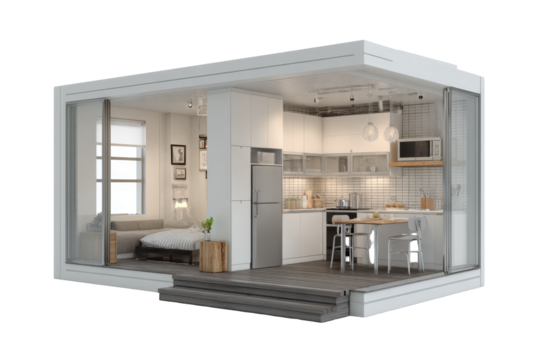 Modern Studio Apartment Interior on Transparent Background