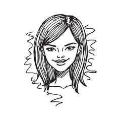 Beautiful Woman Doodle Black and White Illustration Fashion Girl Portrait Line Art Sketch Vector