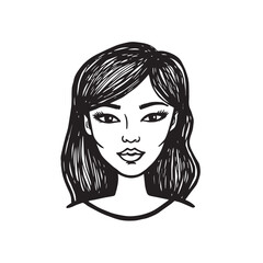 Beautiful Woman Doodle Black and White Illustration Fashion Girl Portrait Line Art Sketch Vector