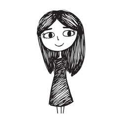 Beautiful Woman Doodle Black and White Illustration Fashion Girl Portrait Line Art Sketch Vector