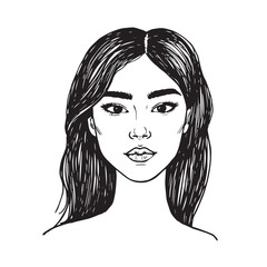 Beautiful Woman Doodle Black and White Illustration Fashion Girl Portrait Line Art Sketch Vector