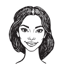 Beautiful Woman Doodle Black and White Illustration Fashion Girl Portrait Line Art Sketch Vector
