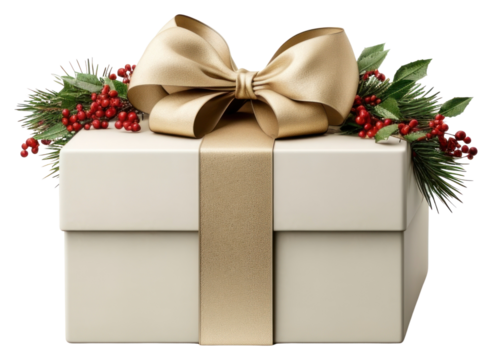 PNG Gift box with red ribbon christmas decoration branches.