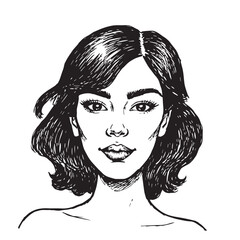 Beautiful Woman Doodle Black and White Illustration Fashion Girl Portrait Line Art Sketch Vector