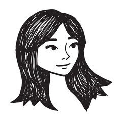 Beautiful Woman Doodle Black and White Illustration Fashion Girl Portrait Line Art Sketch Vector