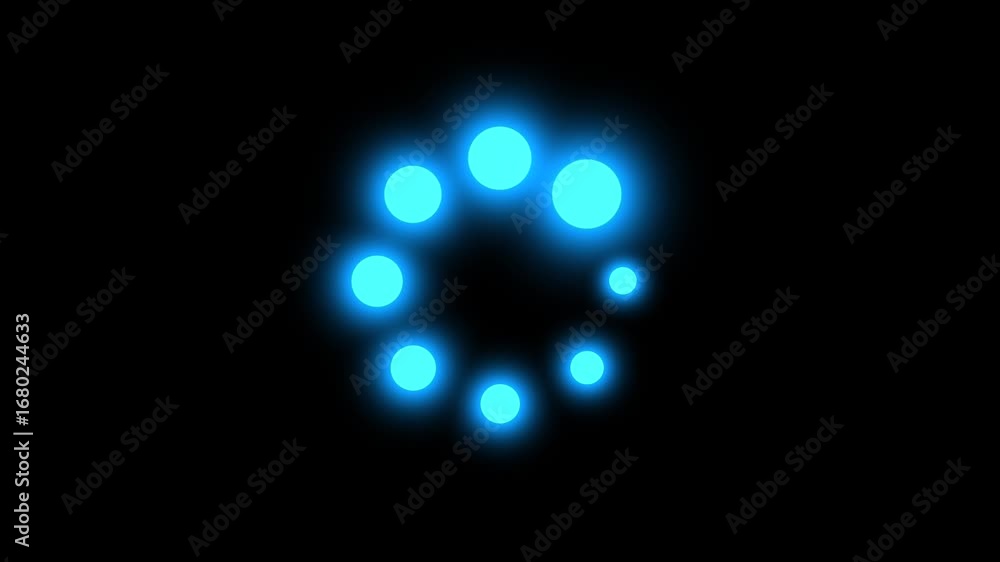 Poster loading icon symbol turning and glowing animation on black background