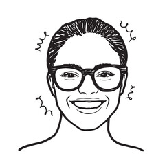 Beautiful Woman Doodle Black and White Illustration Fashion Girl Portrait Line Art Sketch Vector