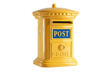 Yellow Vintage Post Box on Transparent Background