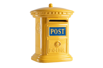 Yellow Vintage Post Box on Transparent Background
