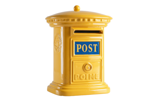 Yellow Vintage Post Box on Transparent Background