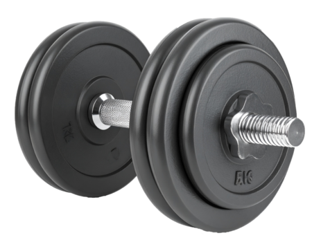 Black Dumbbell with Metal Handle Isolated on Transparent Background
