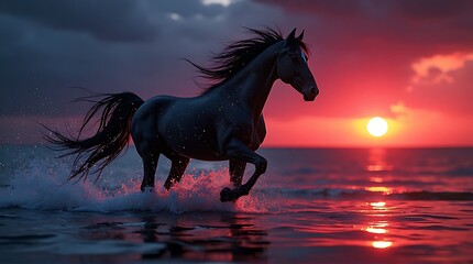 Horse Reflected in Calm Ocean Waters