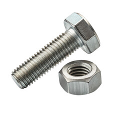 Close-up of a metal hex bolt and nut assembly isolated on a plain background for industrial use transparent background