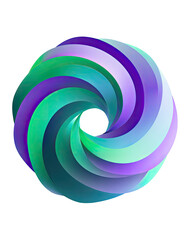 Abstract swirling ring of vibrant colors.  A 3D torus with  gradient bands in teal, purple, and lavender hues