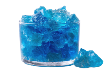 Blue Rock Candy in Glass Bowl on Transparent Background