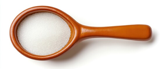 Granulated Sugar Contained Within a Wooden Spoon, Isolated on a White Background