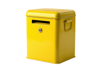 Yellow metal suggestion box on transparent background