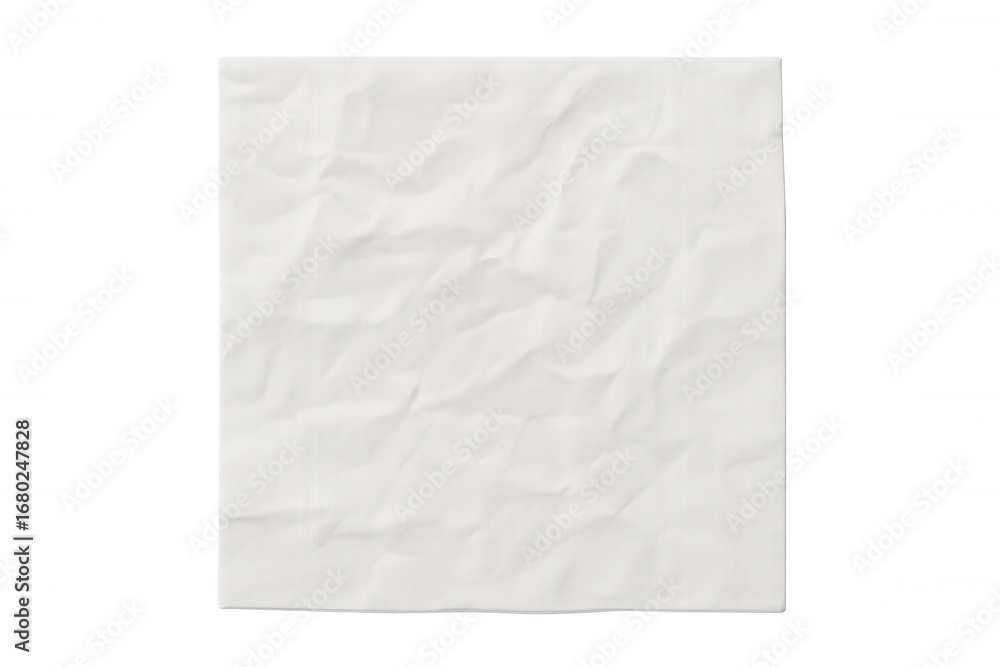 Poster crumpled white paper sheet lying flat, creating textured surface for graphic design mockups and pres