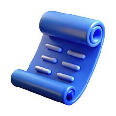 3d blue scroll icon representing ancient document information or knowledge symbol with embossed lines transparent background