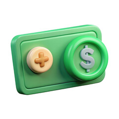 Stylized 3d render of a green game controller with dollar sign and plus button symbolizing gaming and finance transparent background