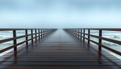 wooden bridge over the sea background.