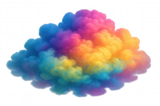 Vibrant cloud swirling in iridescent colors, generating ethereal abstract pattern against transparent backdrop