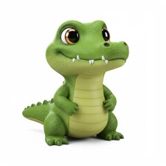 Fototapeta premium Cute Green Cartoon Alligator Character with Big Eyes and Smiling Face