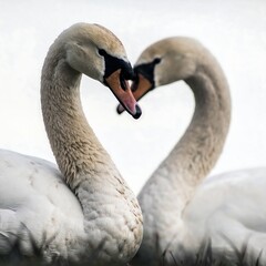 Fototapeta premium Swans forming heart shape