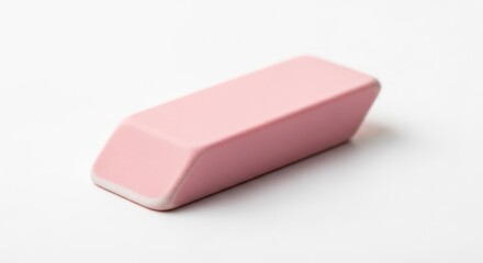 Pink Eraser Isolated on White Background, Office Supply, Back to School