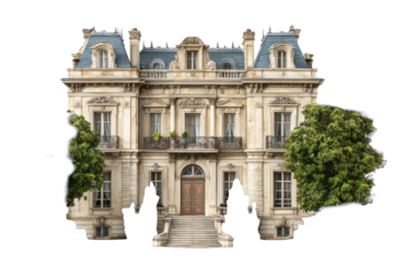 Elegant French Chateau Facade on Transparent Background