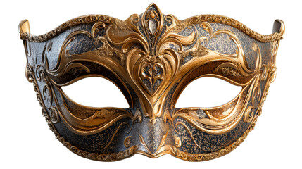 Ornate Gold and Black Masquerade Mask with Intricate Filigree Details, cut out transparent