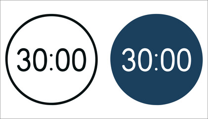 30-Minute Timer Icon – Minimal Countdown Symbol for Productivity Apps, Workout Sessions, and Focus Tools in UI/UX Design
