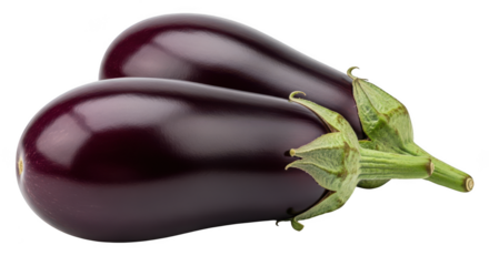 Two fresh eggplants isolated on transparent background for healthy eating