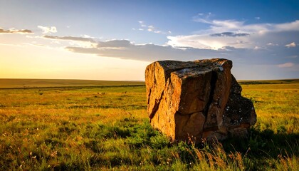 Sunset over a grassy plain