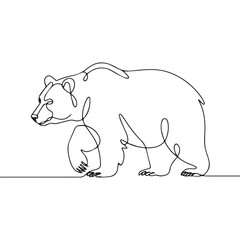 Continuous line of walking standing bear. Single one line art of wild bear, One continuous line illustration of an bear isolated on white background.