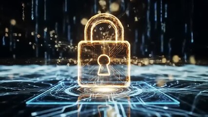 Cybersecurity Futuristic Digital Lock on Abstract Circuit Board Background - Powered by Adobe