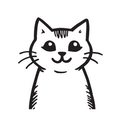 Cat Doodle Black and White Illustration Vector Image Cute Kitten Sketch Line Art Drawing Silhouette