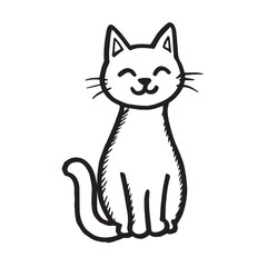 Cat Doodle Black and White Illustration Vector Image Cute Kitten Sketch Line Art Drawing Silhouette