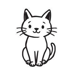 Cat Doodle Black and White Illustration Vector Image Cute Kitten Sketch Line Art Drawing Silhouette