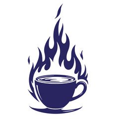 Vector illustration of a coffee cup enveloped in stylized blue flames