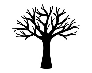 Fototapeta premium Simple black silhouette of a tree with many bare branches illustration