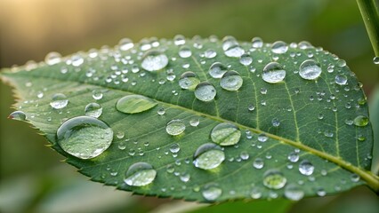 Reflecting the dawn A leaf draped in morning dew promising a fresh start on this bright green
