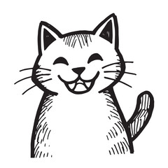 Cat Doodle Black and White Illustration Vector Image Cute Kitten Sketch Line Art Drawing Silhouette
