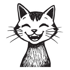 Cat Doodle Black and White Illustration Vector Image Cute Kitten Sketch Line Art Drawing Silhouette