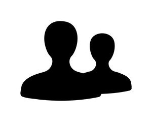 Silhouette image of two people, depicting teamwork and collaboration in black
