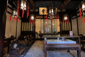  Yu Garden (Yuyuan), a garden built in 1577 with lots of pavilions, ponds, bridges and traditional buildings in Shanghai China 